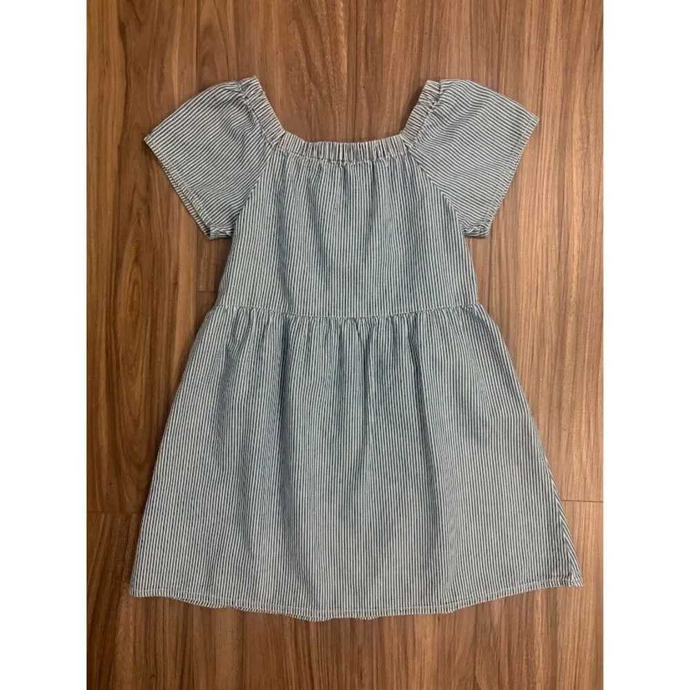 Thereabouts Girls Blue White Striped Cotton Dress Size XS 6-6X Short Sleeve